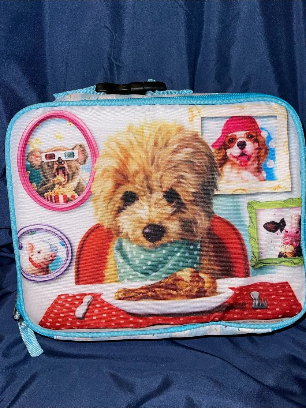 Lucia Illustrated Animal Lunchbox - Blue & Pink